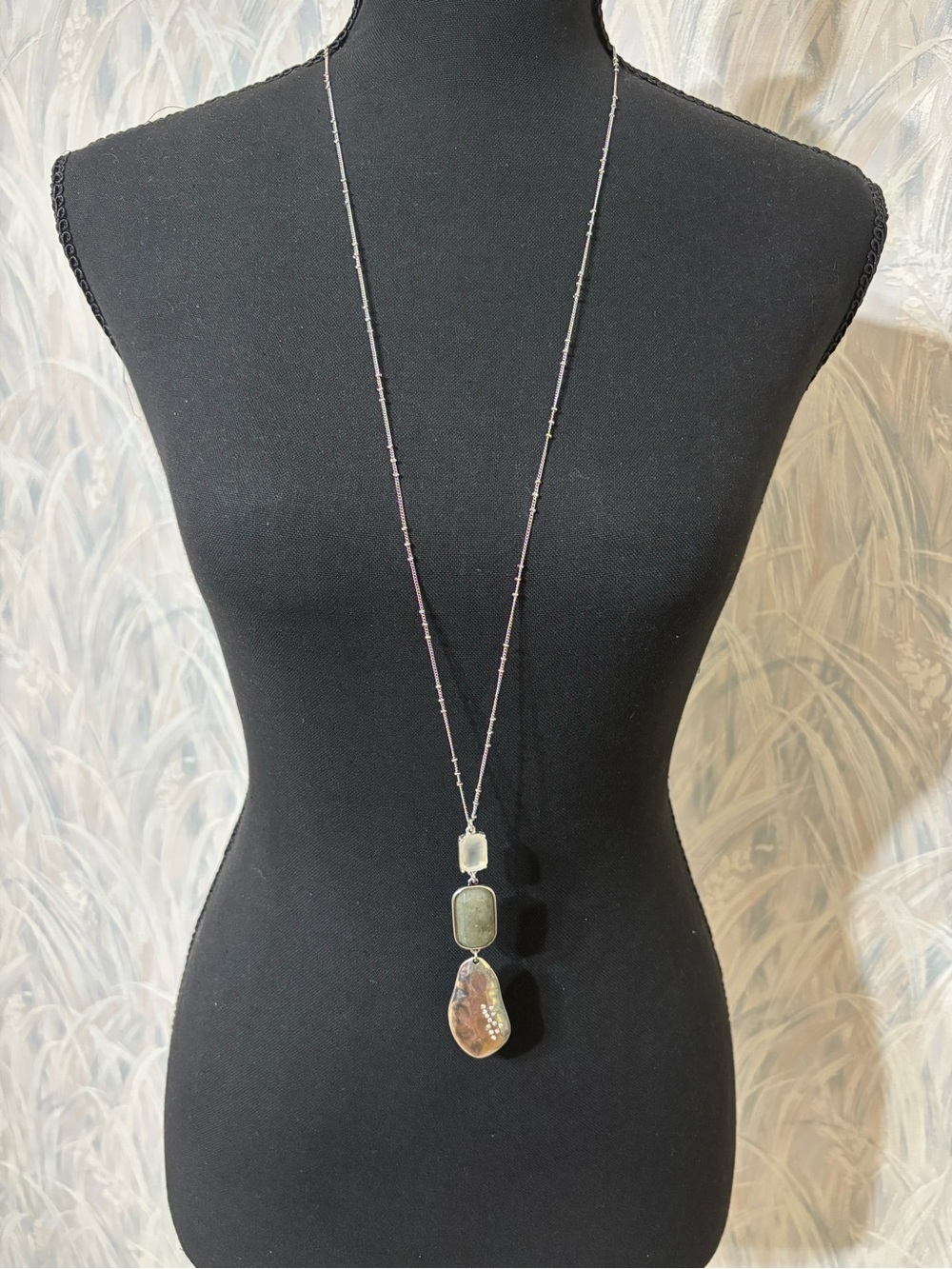 J.Jill Silver-Tone Multi-Stone Pendant Necklace 35”+3”